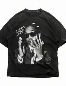 Vintage T Shirts Fashionable Men's T-Shirt, Asap Pattern T-Shirt, Rocky Merchandise, Rap T-Shirt, Vintage Style, Unisex Gift, Concert T-Shirt_1 Minimalist Style Hoodie Graphic T Shirt - 黑色 - 查看 7