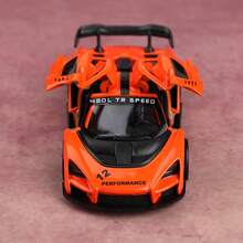 1件裝 1/43比例單色賽車，適合男孩，鋅合金材質，壓鑄運動賽車玩具，合金壓鑄玩具車，運動賽車模型，橙色，雙側鷗翼門可開啟 - 亮橙色 - 查看 6