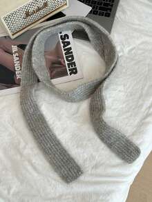 1pc Slightly Curled Edge Thin Scarf, Fashion Versatile Long Scarf, Narrow Style, Suitable For Pairing With Dresses - White - View 6