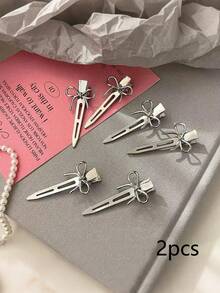 6个/2个 2.04英寸/5.2厘米 银色可爱金属蝴蝶结无缝发夹，侧刘海发夹，简约优雅公主风，适合女性日常发型、化妆、通勤、度假、上学、派对、节日礼物 - 銀色 - 查看 9