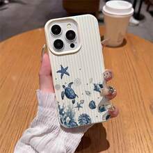 1pc TPU Material Fresh Blue Ocean Series Sea Turtle Shell Striped Pattern Phone Case Compatible With Apple 17 Pro Max/17/16 Pro Max/15/13/12/11, S20 FE/A15/S24/A55, Compatible With Redmi Note 11/Note 12/Note 13 Pro, Full Coverage Anti-Drop Soft Shell Phone Protective Cover,International Version, Not The Domestic Version - White - View 4