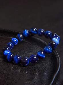 1pc Natural Stone Lapis Lazuli Tiger Eye Stone Bracelet, Power, Protection, Positivity, Balance, Men's Fashion Jewelry For Daily And Special Occasions Perfect Holiday, Everyday Accessory, Friends And Family