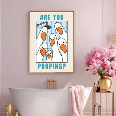 1 件鹅主题墙画海报，标题为“你在拉屎吗？”，趣味动物墙画，现代风格，适合客厅装饰，无框。
