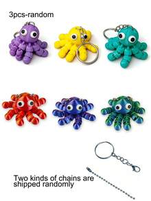 1pc 3D Printed Movable Joint Octopus Keychain - Cute Fantasy Octopus Backpack Charm, New Keychain - Multicolor - View 7
