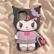 SANRIO 1个时尚创意库洛米三丽鸥手提包手机壳，采用硅胶防水防震材质，兼容苹果17系列、11/12/12 Pro、13/14/15、13 Pro/14 Pro/15 Pro、12 Pro Max/13 Pro Max/14 Pro Max/15 Pro Max、16、16 Pro、16 Pro Max、17、17 Pro、17 Pro Max，饰有扎染库洛米蝴蝶结图案 - 彩色 - 查看 5