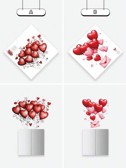Valentine's Day Wall Stickers, Switch Decorative Stickers, Self-Adhesive Wall Decals, Create A Romantic Atmosphere, Bedroom Wall Decor, Self-Adhesive Waterproof, Removable Design, Semi-Matte Finish, Suitable For Bedroom, Bathroom And Room, Easy To Install And Use, Make Your Home More Beautiful!