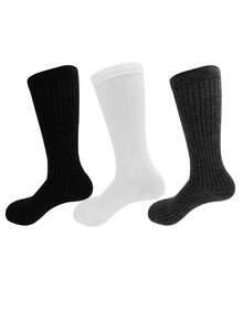 女士针织袜，纯色竖条纹过膝袜，保暖复古风，圣诞礼物 - 米色 - 查看 5