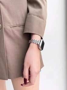 Set de 2 piezas Banda de metal de acero inoxidable + Carcasa, color plateado, compatible con correas de de 40mm, 41mm, 42mm, 38mm, 45mm, 44mm, 42mm, 46mm, 49mm, adecuado para Apple Watch Series 11/10/9/8/7/6/5/4/3/2/1/SE, Banda de reloj de lujo ultra delgada + Protector de pantalla, Banda plateada, Carcasa, Conjunto de accesorios para smartwatch - Plateado - Ver 11