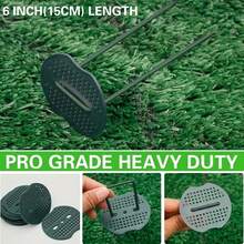 一套（25个地钉+25个垫圈+1个挂钩）绿色草坪立柱，U型花园立柱带垫圈，6英寸镀锌重型钢地板立柱，用于固定草坪的景观帐篷立柱，用于修复复杂草坪障碍物的除草布和织物，耐用金属庭院地钉 - 黑色墊片 - 查看 8