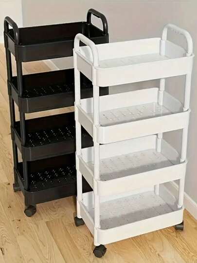 Multi-Tier Rolling Storage Cart - Compact Design Saves Space, Sturdy Plastic Structure, Suitable For Kitchen, Bathroom, Bedroom, Office, Warehouse, Garage - Easy Assembly, Multi-Functional Multi-Tier Shelving, Home Storage Rack