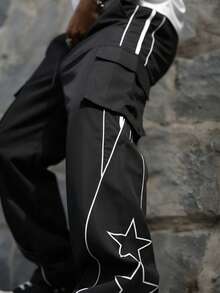 Men's Outdoor Casual Printed Straight Leg Pants, Spring/Autumn Sports - Black - View 6