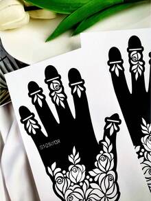 2 Pieces Palm-Center Rose & Leaf Pattern Tattoo Stencils – Exquisite Hollowed-Out Delicate Textures, Reusable, Suitable For DIY Personalized Temporary Tattoos, Fit For Party & Daily Body Decoration, Easily Create Custom Romantic-Style Tattoo Looks