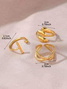 3pcs/Set Minimalist Open Ring Set In Gold Tone - Fashionable Daily Wear Finger Jewelry For Women - Gold - View 2