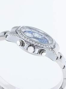 1pc Men's Luxury Twelve Constellation Planet Fully Iced-Out Luminous Analog Watch With Stainless Steel Waterproof Strap