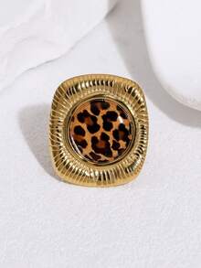 1枚时尚独特性感高端百搭镀金不锈钢豹纹几何开口戒指，适合女性日常、派对和约会佩戴。 - 彩色 - 查看 5