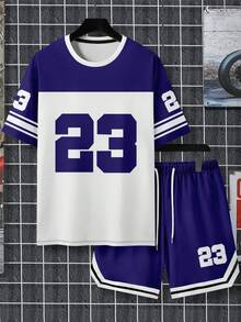 Men's Casual Loose Fit Round Neck Short Sleeve Top And Shorts Set Summer Sports - Multicolor - View 2
