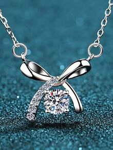 1 PC Teen Bow Cubic Zirconia Fashion Necklace Pendant For Girls For Birthday Gift - Silver - View 5
