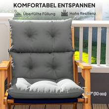 Seat Cushion, 115x56 Cm Chair Cushion With Ties, Backrest, 10cm Thick Padding, Water-Repellent Seat Pad For Home, Garden, Office Chairs, Light Grey - Light Grey - View 8