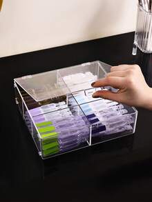 1pc 6-Grid Transparent Covered Cosmetic Display Box, Acrylic Makeup Storage Organizer, Serum & Ampoule Holder, Vanity Desk Dust-Proof & Moisture-Proof Container - Clear - View 9