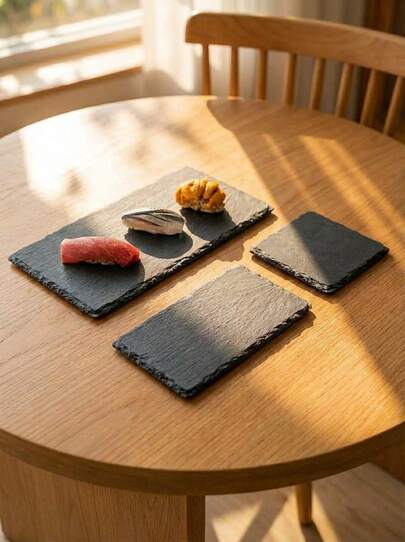 Cirelle En stentallrik för naturlig mat för att placera sushi, tårta, efterrätt och biff, kan också användas som svart baksten för att ta bilder och servis i västerländsk restaurang, kök, julklapp