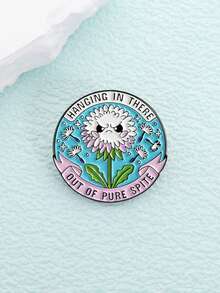 1pc/Set Dandelion Enamel Pins Custom Hanging In There Out Of Pure Spite Brooches Lapel Badges Cartoon Plant Jewelry Gift For Friends - Multicolor - View 3