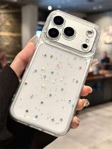 奢华可爱爱心亮片透明手机壳，兼容 17 Pro Max、17 Pro、17、16 Pro Max、16 Pro、16、15 Pro Max、15 Pro、14 Pro Max、14 Pro、13 Pro Max，创意时尚透明简约后盖 - 無色 - 查看 5