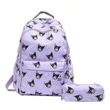 2pcs Sanrio Large Capacity Nylon Backpack Set, With Cute Character Prints Aesthetic Style Student Bookbag, Comes With Matching Pencil Case, Multi-Compartment Design Fits Laptop, Durable Travel Backpack Suitable For Women And College Students - Multicolor - View 12