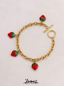 1pc Fashion Stainless Steel Strawberry Pendant Bracelet For Women Chain Bracelet Jewelry Party Gifts Suitable Daily Wear - Bracelet - View 3