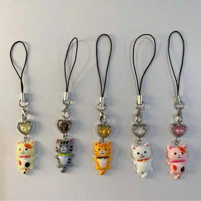 New Cute Cat Keychain, Retro Y2K Cartoon Animal Minimalist Phone Charm, Lucky Cat Pendant, Phone Lanyard Accessory