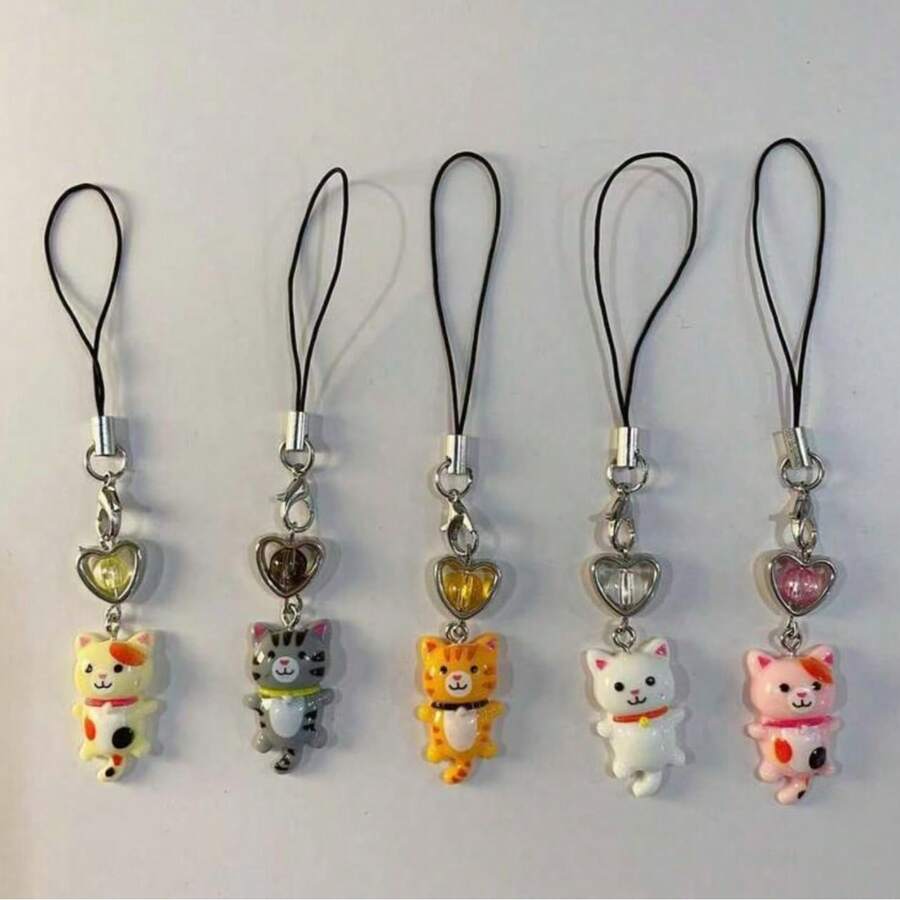New Cute Cat Keychain, Retro Y2K Cartoon Animal Minimalist Phone Charm, Lucky Cat Pendant, Phone Lanyard Accessory