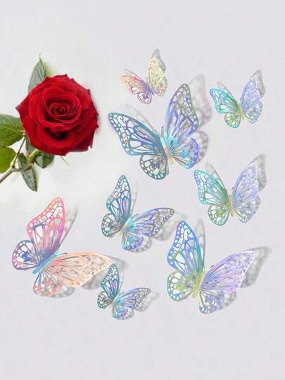 60pcs/Set 3D Hollow Butterfly Wall Stickers, Cake Decor, Wedding Decor, Home Living Room Decor Gift, Birthday & Graduation Home Decor, Wall Decor, Bathroom Decor, Bedroom Decor, Room Decor, House Decor, Home Decor, Living Room Wallpaper