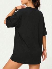 Women's Loose Fit Round Neck Short Sleeve T-Shirt, Suitable For Spring, Summer, Autumn And Winter Wear, Autumn Fashion, Autumn Clothing, Autumn Collection - Black - View 2