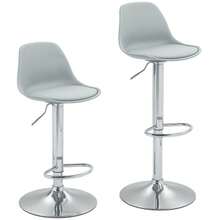 Set Of 2 Bar Stools, Padded Bar Chairs With Steel Frame, Backrest, Height-Adjustable Kitchen Chairs With Footrest, 360° Swivel Counter Stools For Kitchen, Living Room, Dining Room, Grey Faux Leather - Silver - View 1