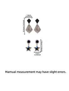 两对奢华时尚优雅百搭水钻不对称几何星形耳环套装，适合女士日常及节日佩戴 - 幾何 - 查看 5