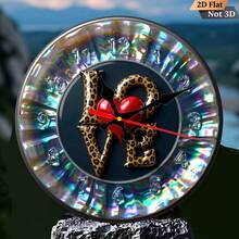 Vintage 2D Flat Art Design Love Heart Leopard Print Clock |   Home Decor, Room And Wall Decor, Silent Operation, High-Definition Technology Printing, Round Wooden Wall Clock With Black And White Pointers - And New Year - Multicolor - View 3