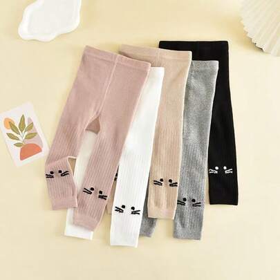 1件装可爱卡通猫咪印花九分裤，适合幼儿和儿童，春秋季