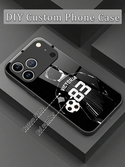 1pc Customizable Football Star Name & Number Phone Case, Compatible With Apple 17 Pro Max/16 Pro Max/15 Pro/14 Plus/13 Pro/12 Pro Max/11/Xs Max/8/7/6 Plus, S24 Ultra/S25 Ultra, Redmi/, Liquid Silicone TPU Full Coverage Soft Case, Tempered Glass Material, Anti-Shock, Scratch-Resistant