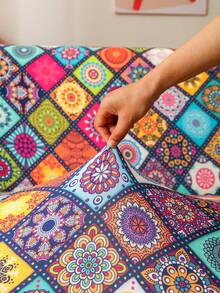 1pc Bohemian Style Sofa Cover And 1pc Matching Pillow Cover, Modern Minimalist Elastic Breathable Dust-Proof Milk Silk Full Coverage Sofa Slipcover, Suitable For Living Room, All Season