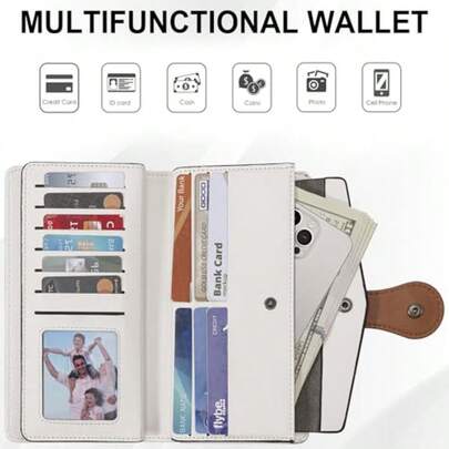 Carteras  para mujer de gran capacidad piel encerado organizador de tarjetas múltiples Beige 7.32 x 4.05 x 1.1 Inches Vintage