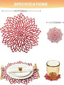 10pcs Gold Flower Pattern 15-Inch Round Placemats, 3.94-Inch Round Hollow Flower Coasters, Washable, Easy To Clean, Wipe-Clean, Non-Slip, Heat-Resistant, Suitable For Room Decor, Dining Table Decor, Home Decor, Holidays, Parties, Birthdays, Weddings And Dinners. - Multicolor - View 6
