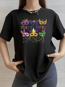Máscaras coloridas con cuentas y plumas que evocan la alegría y tradición del carnaval Mardi Gras camiseta de mujer 100% algodón 220g - Negro - Ver 8