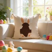 1pc Easter Bunny Rabbit Embroidered Pillow Case 18x18 Colorful Bunny Throw Pillow Cover Spring Holiday Decorative Throw Pillow Easter Pillowcase Outdoor Square Cushion Cover For Couch