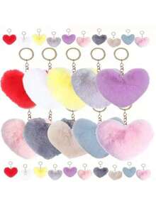 15/30/60/90 Stück Mehrfarbige Plüsch Herz-förmige Anhänger Schlüsselanhänger Tasche Auto DIY Dekoration, Muttertag Geburtstags Party Geschenk für Familie & Freunde - Verschiedenfarbig - Übersicht 2