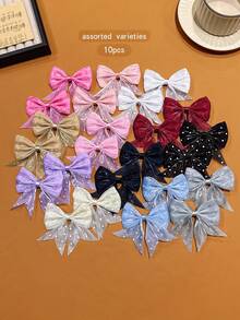10pcs Random Color Bowknot Hair Clips, Sweet Style Hair Accessories For Girls