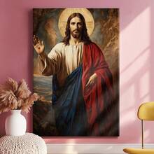 1pc Jesus Wall Art, Easter Decor, Vintage Wooden Framed Wall Art, Wrapped Canvas Vintage Prints Poster,  Figure, Detailed Robes, Symbolic Depiction - Vintage,  Art, Traditional Painting, Detailed Portraiture Style, Birthday Party Decor, Decorative Wall Art for Living Room Bedroom Office, Hanging Hardware Included - Wrapped Framed Canvas, Vertical - Lienzo enmarcado - Ver 2