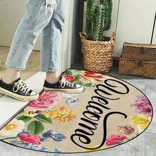 1pc Welcome Floral Doormat, Flower Doormat, Doormat, Small Rug, Welcome Mat, Carpet, Floor Mat, Outdoor Doormat, Kitchen Rug, Home Decor, Front Doormat, Area Small Rug, Outdoor Mat, Home Decor, Area Rug, Garden Rug, Washable Carpet - Multicolor - View 1