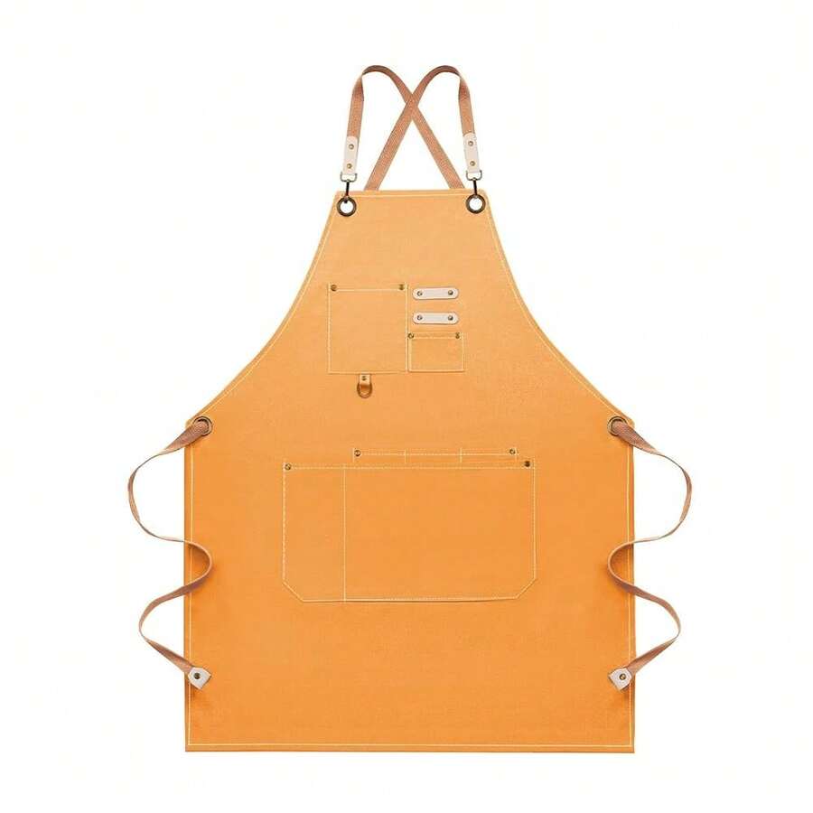 Dulabi Apron, Adjustable Chef Apron For Women And Men With Large Pockets, CooFKing Kitchen Apron With Back Straps - Naranja - Ver 1