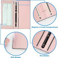 Premium Leather Checkbook Cover For Men And Women Checkbook Holder Wallet RFID Blocking - 粉紅香檳 - 查看 3
