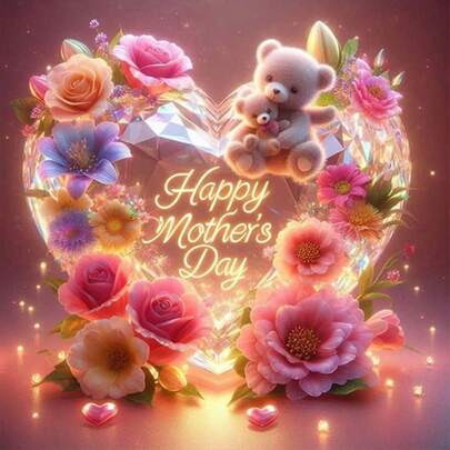 1件温馨母亲节心形玫瑰钻石画大熊花卉装饰，手工DIY创意礼物，送给妈妈和家人