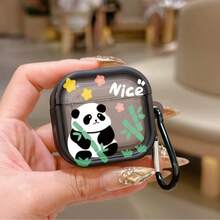 Funda protectora de dibujos animados lindos de panda compatible con el estuche de los auriculares inalámbricos de Apple, resistente a los arañazos y anti-caída - Negro - Ver 2